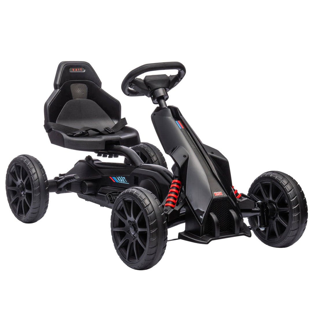 Gokart, børnekøretøj med justerbart sæde, pedalbil, pedalbil med håndbremse, 3-8 år, udendørs, sort