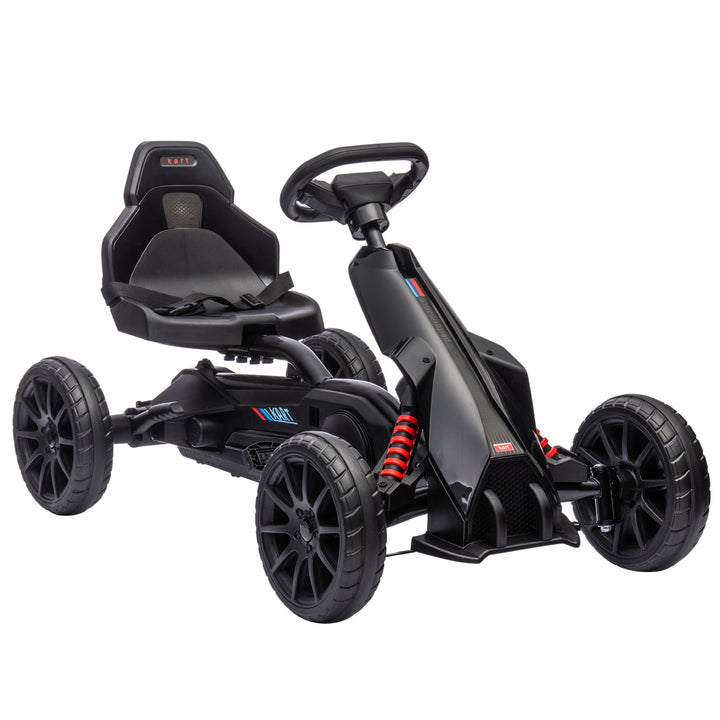 Gokart, børnekøretøj med justerbart sæde, pedalbil, pedalbil med håndbremse, 3-8 år, udendørs, sort