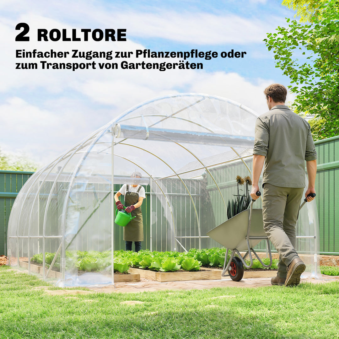 Polytunneldrivhus, walk-in drivhus med galvaniseret stålramme og UV-bestandigt PE-dæksel, transparent