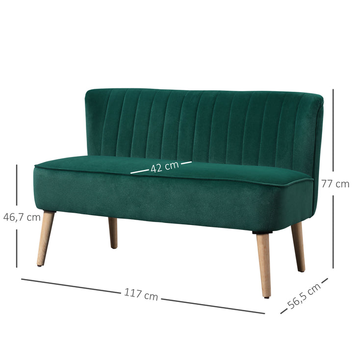 2-Personers stofsofa polstret sofa dobbeltsofa siddemøbler loungesofa træ fløjlsagtig polyesterskum mørkegrøn 117 x 56,5 x 77 cm