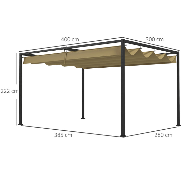 Pergola, robust solsejl til have, altan, terrasse, lavet af metal og plastik, UV- og vandafvisende, khaki