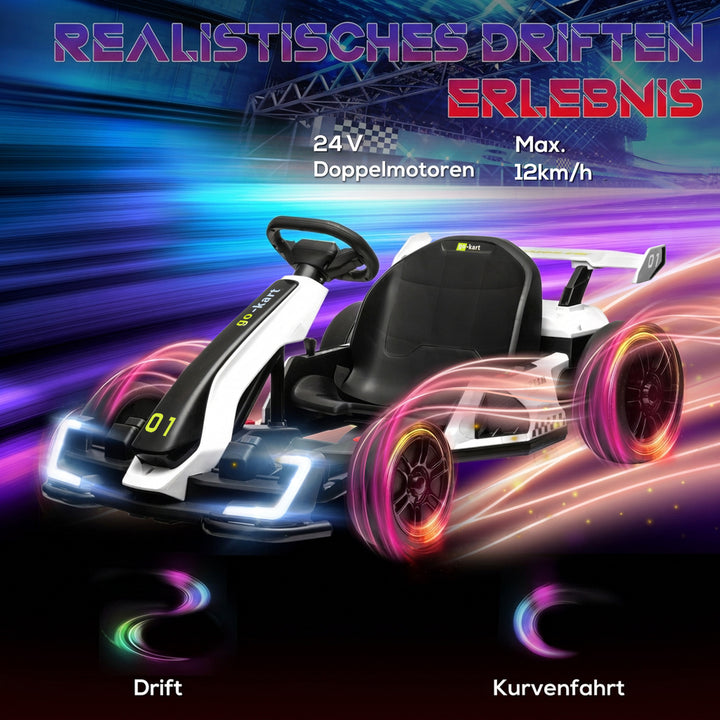 24V elektrisk gokart til børn med driftfunktion, 6-12 år, hvid