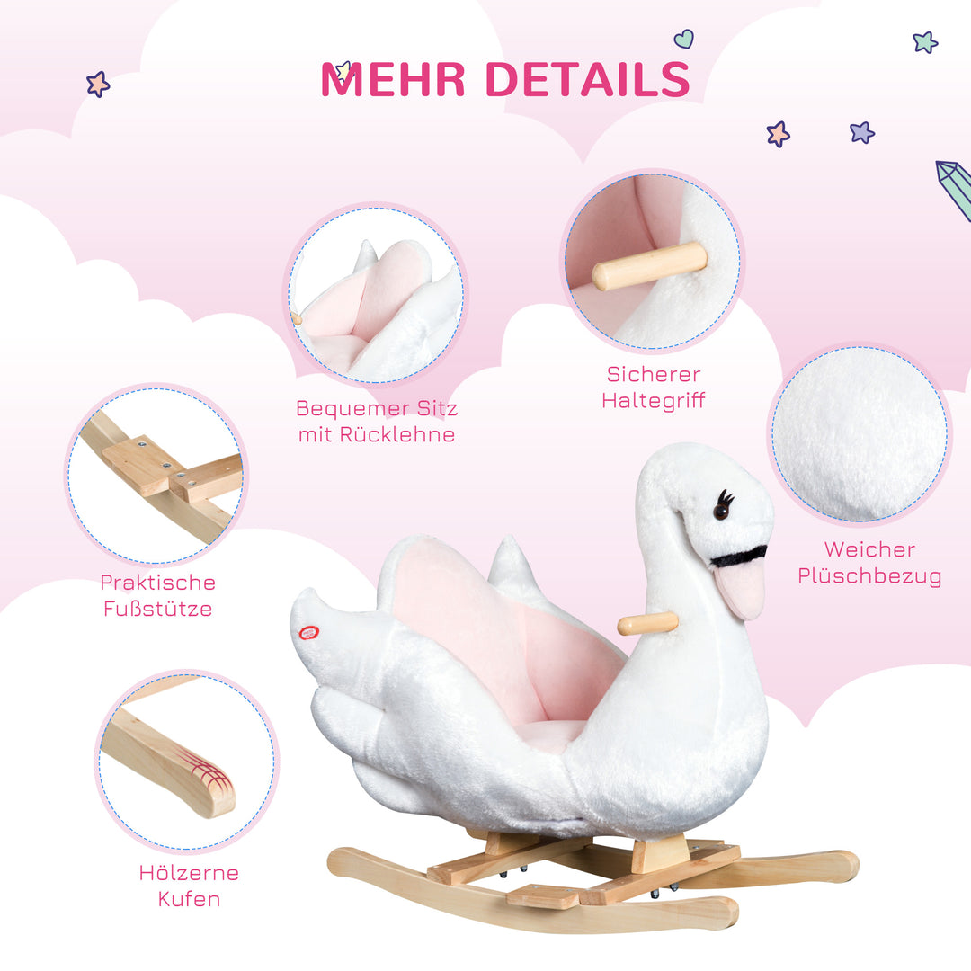 Gyngedyr gyngehest med sikkerhedssele musik, 55 cm babygynge lavet af blødt plys gyngelegetøj legetøjsvippe til babyer, småbørn fra 18 måneder, træ