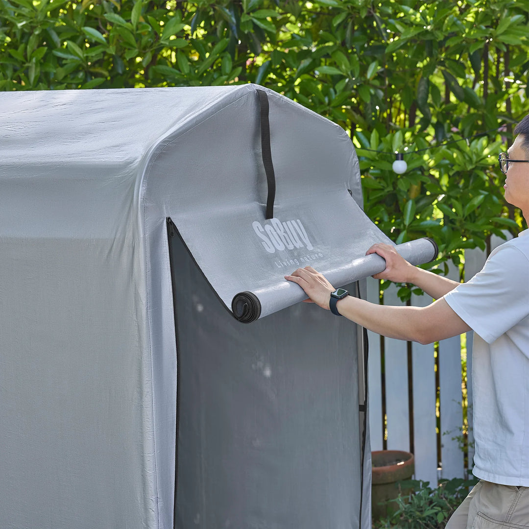Robust og vejrbestandig presenning til cykelgarage i sølvfarve (159 x 219 x 165 cm)