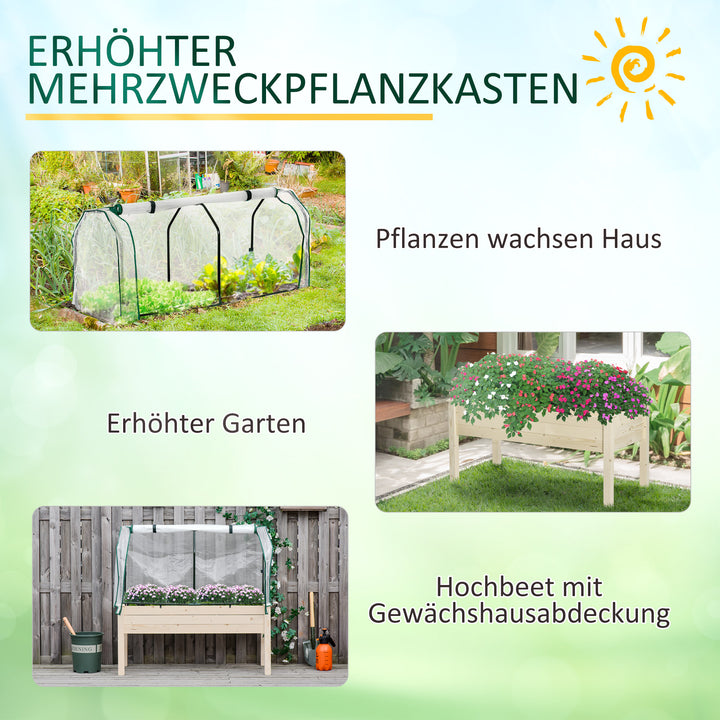 Højbed, rullefilmbetræk, ramme af naturtræ, stoffor, drænhuller, 121 x 55 x 117 cm