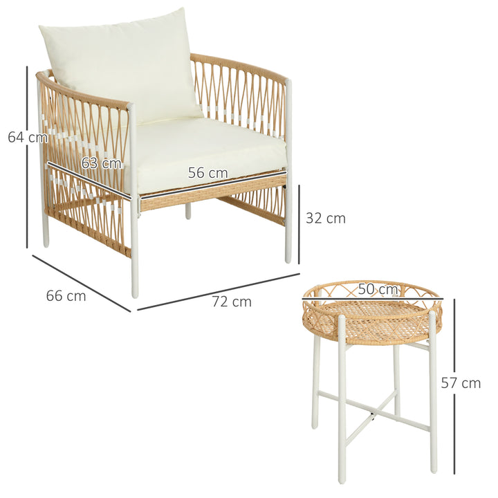 3-Delt bistrosæt, havemøbelsæt, havesiddegruppe, pe-rattan, 72 cm x 66 cm x 64 cm, gul + creme