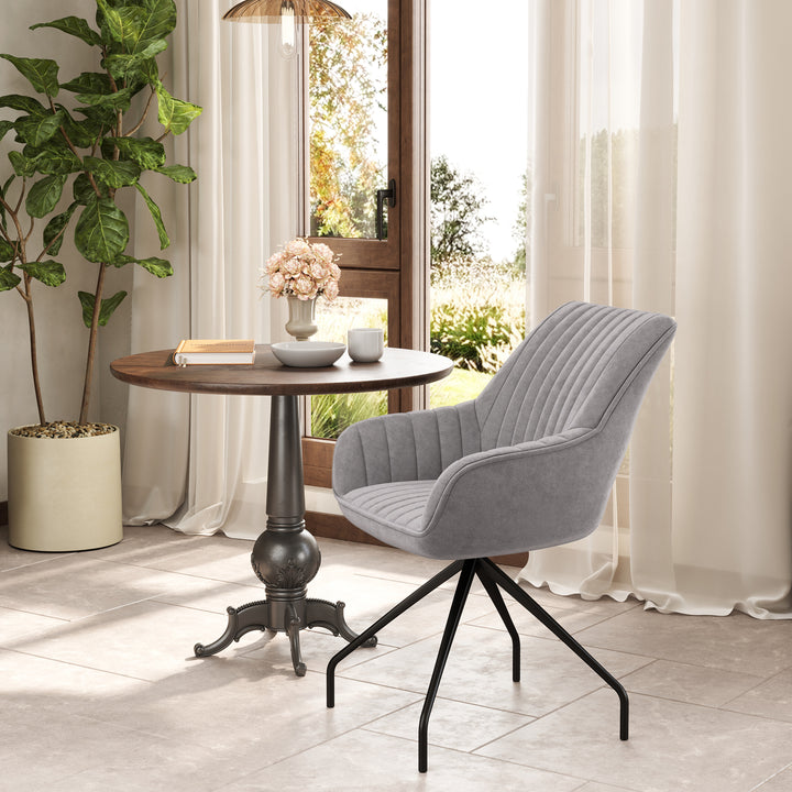 Drejestol, moderne accentstol med metalben til stue, soveværelse, kontor, grå