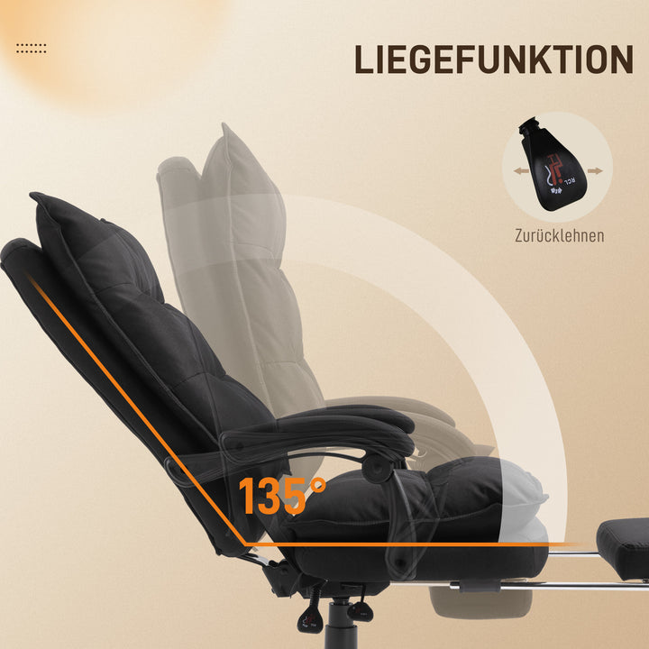 Kontorstol med massagefunktion, ergonomisk skrivebordsstol med lænefunktion og drejefunktion, med fodstøtte, sort