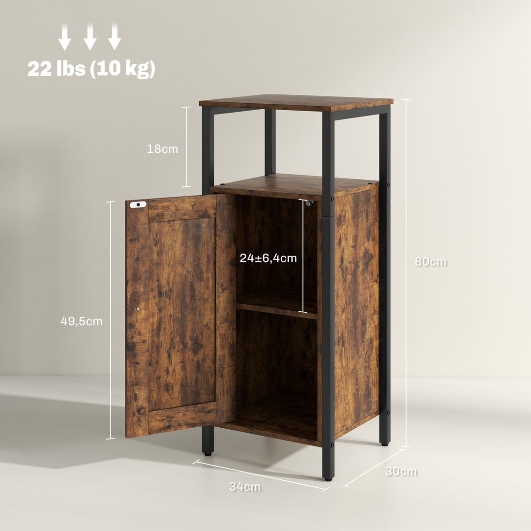 Sidebord med opbevaring, 2 åbne hylder, justerbar i 3 niveauer, magnetisk dør, brun