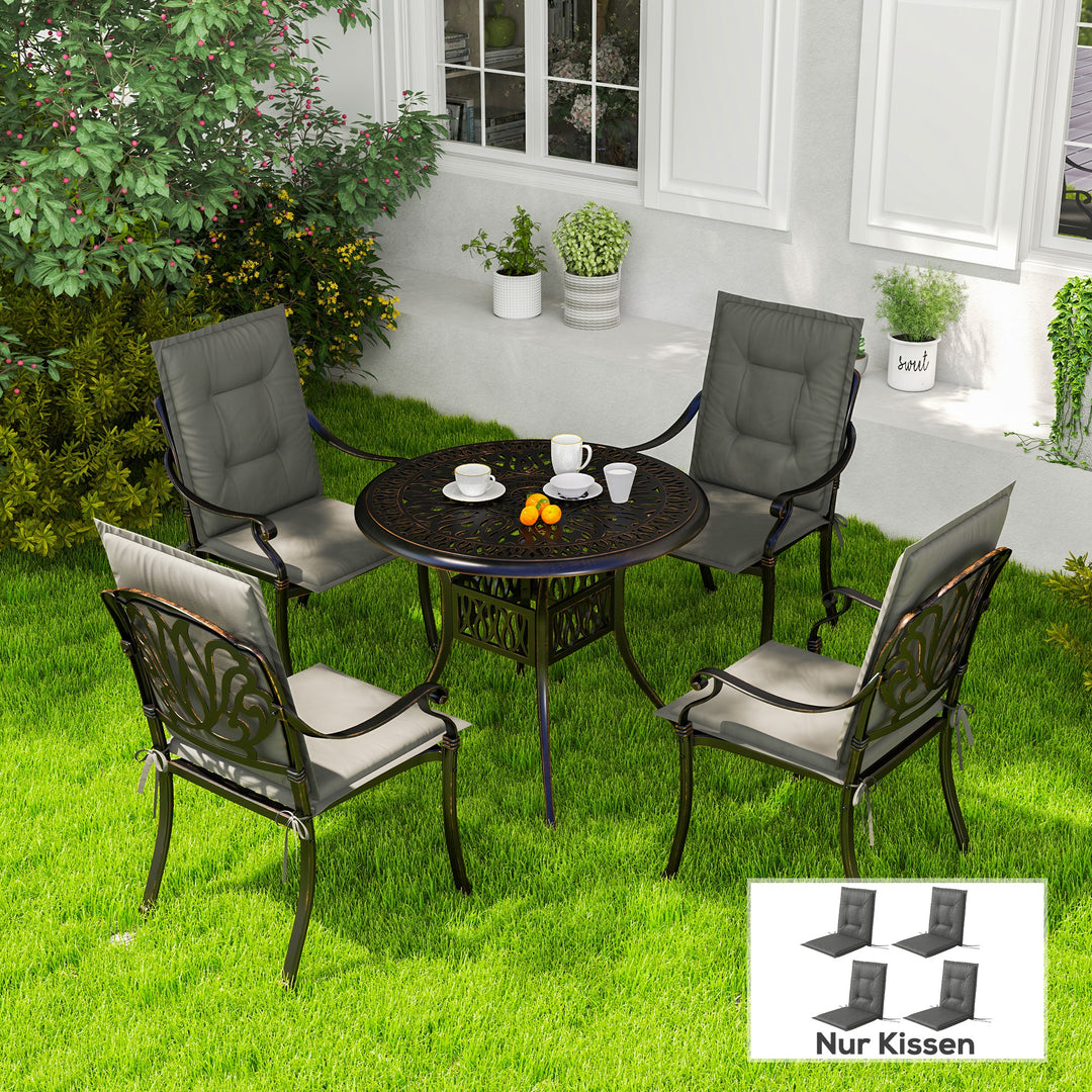 Sæt med 4 siddehynder 108 x 50 x 5 cm stolehynder med bånd, udendørs siddehynde lysegrå