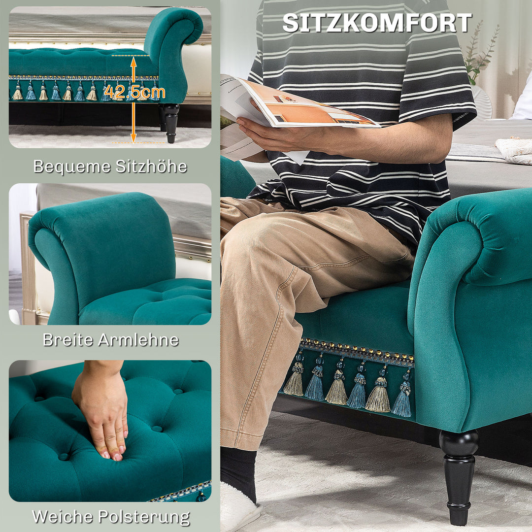 Polstret bænk, vintage design, op til 150 kg, 117x40x58 cm, grøn