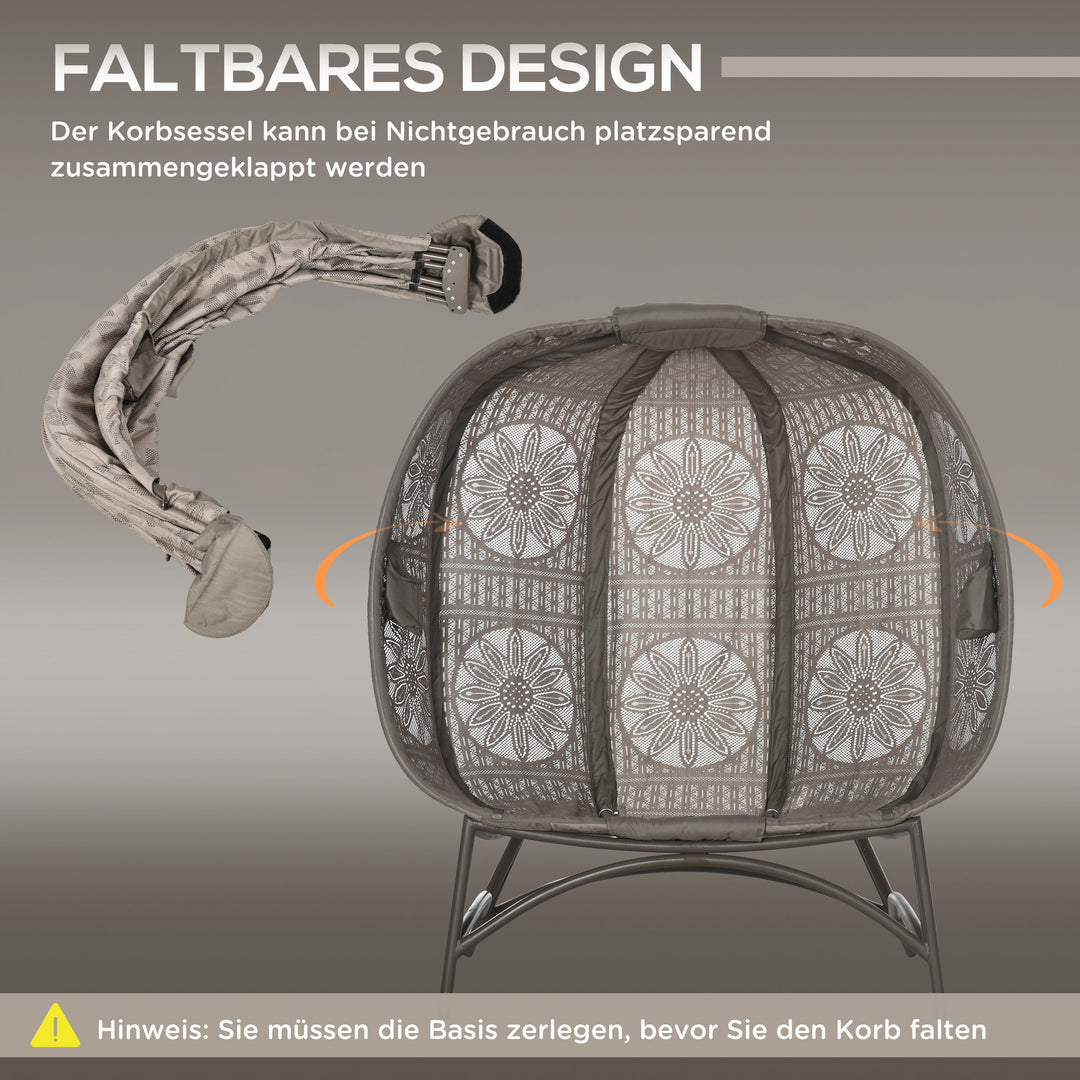 Havestol til 2 personer, foldbar, stor sædehynde, stålstel, farve: sand, 126 x 75 x 142 cm