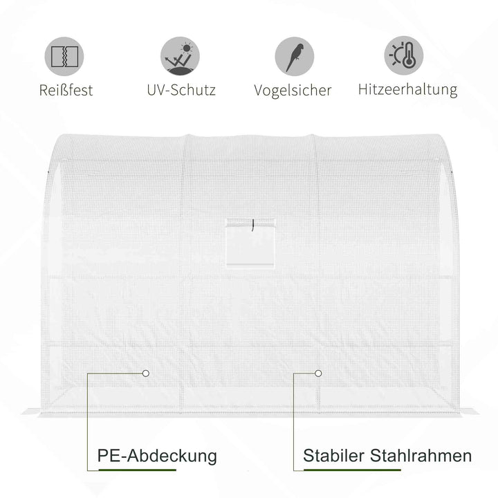 Greenhouse havedrivhus med plastikdæksel uv-bestandig 3-lags lynlåsdøre hvid