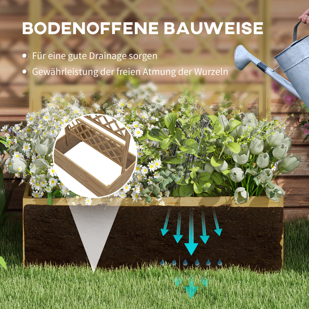 Plantekasse med espalier, firkantet træplantekasse med bagespalier til klatreplanter og tag