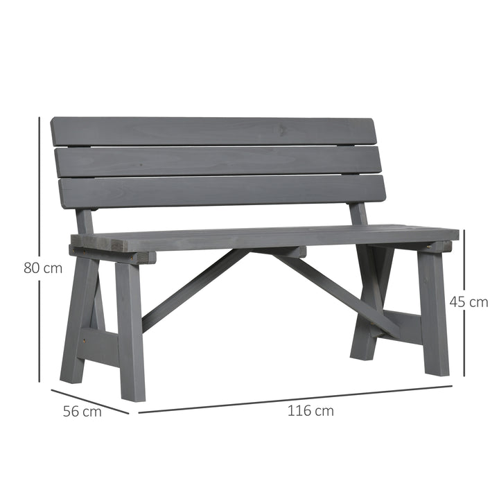 2-personers havebænk i træ, vejrbestandig, UV-bestandig, havemøbler med ryglæn, 116 x 56 x 80 cm, grå