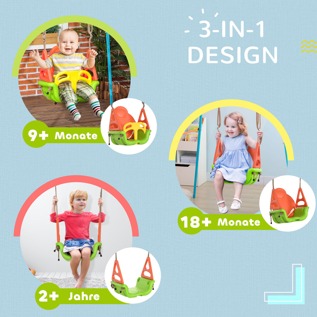 3-I-1 babygynge, sikkerhedssele, justerbare reb, til indendørs og udendørs brug, grøn, 48 x 34 x 180 cm