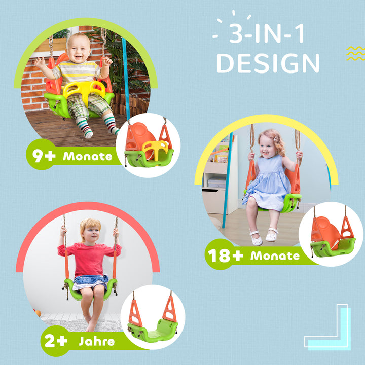3-I-1 babygynge, sikkerhedssele, justerbare reb, til indendørs og udendørs brug, grøn, 48 x 34 x 180 cm