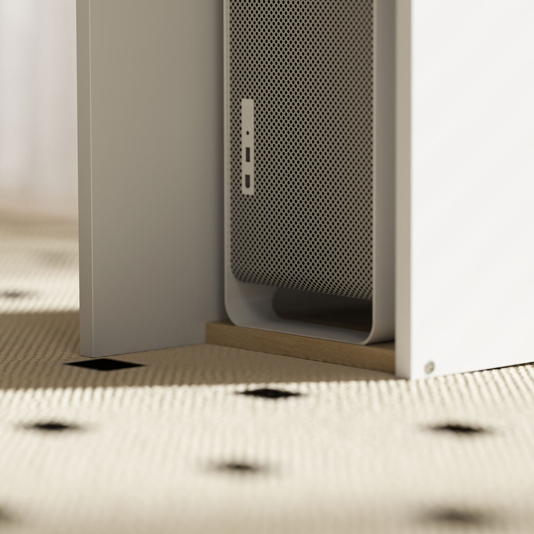 Computerbord med åbne hylder og opbevaringsrum, stål, lysebrun + hvid