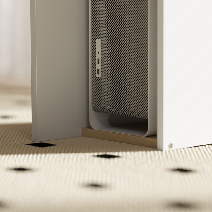 Computerbord med åbne hylder og opbevaringsrum, stål, lysebrun + hvid