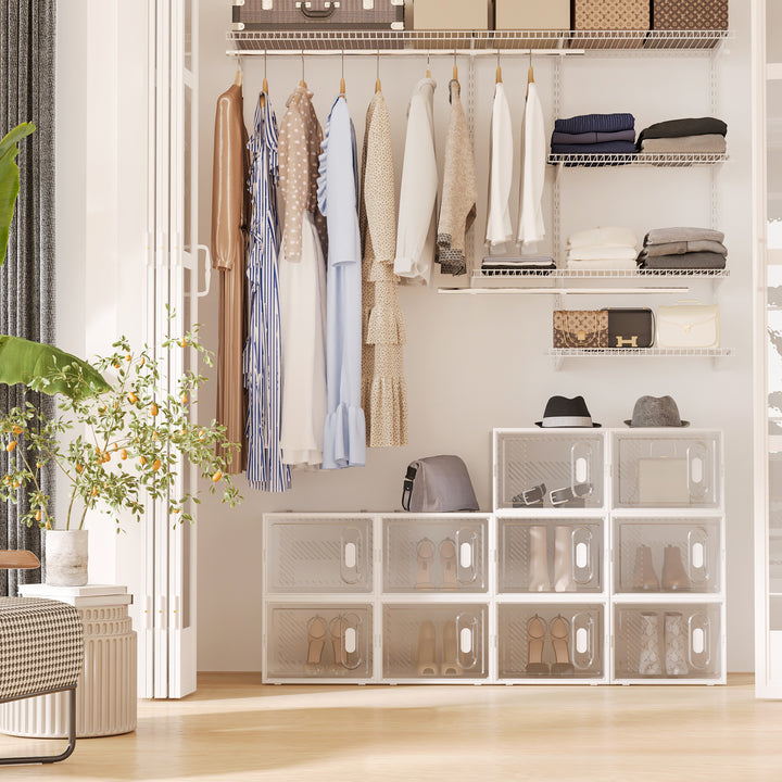 18-Delt skohylde, stabelbare skoæsker til sko op til størrelse 45, magnetiske døre, plastik, 28 x 36 x 21 cm