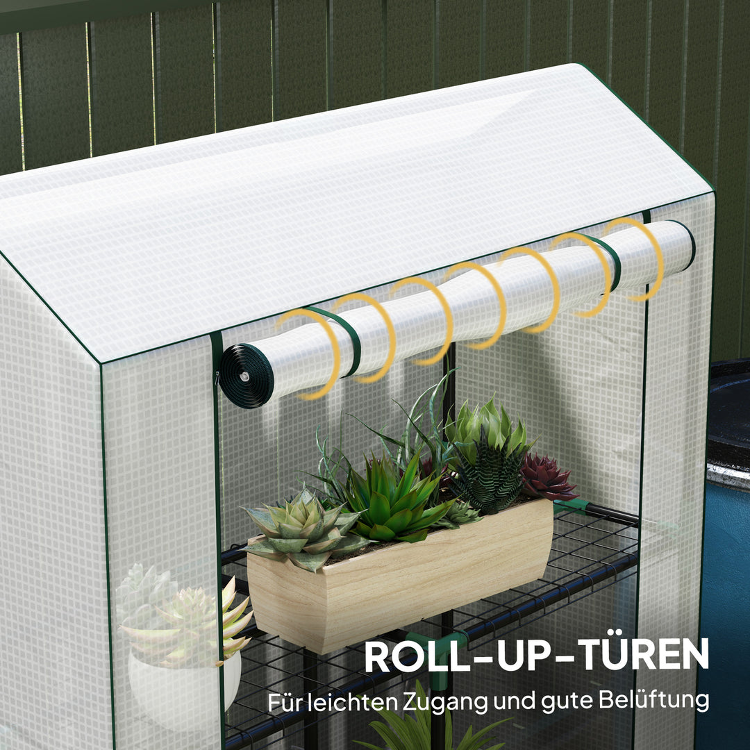 Drivhus med 3-lags hylde, uv-bestandig plastikdør, rulledør, 100 x 40 x 150 cm, hvid