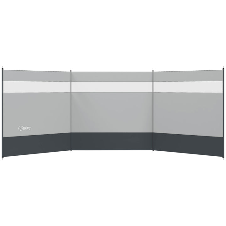 Vindskærm med vindue og bærepose, stålstænger, 440x140 cm, grå
