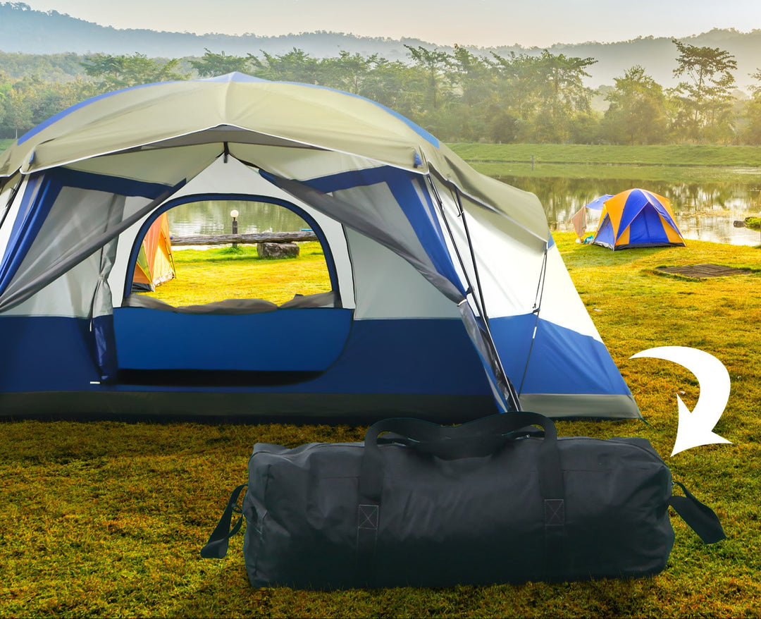 Campingtelt 6-8 personers telt familietelt med forhal, glasfiber, blå, 518 x 487 x 237 cm