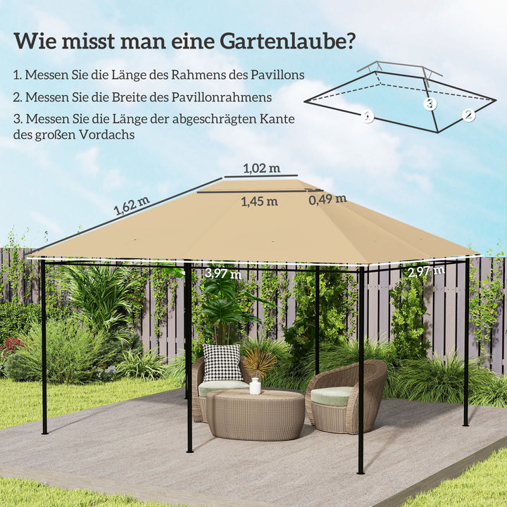Udskiftningstag til pavillon, vejrbestandigt, 397 x 297 cm, khaki