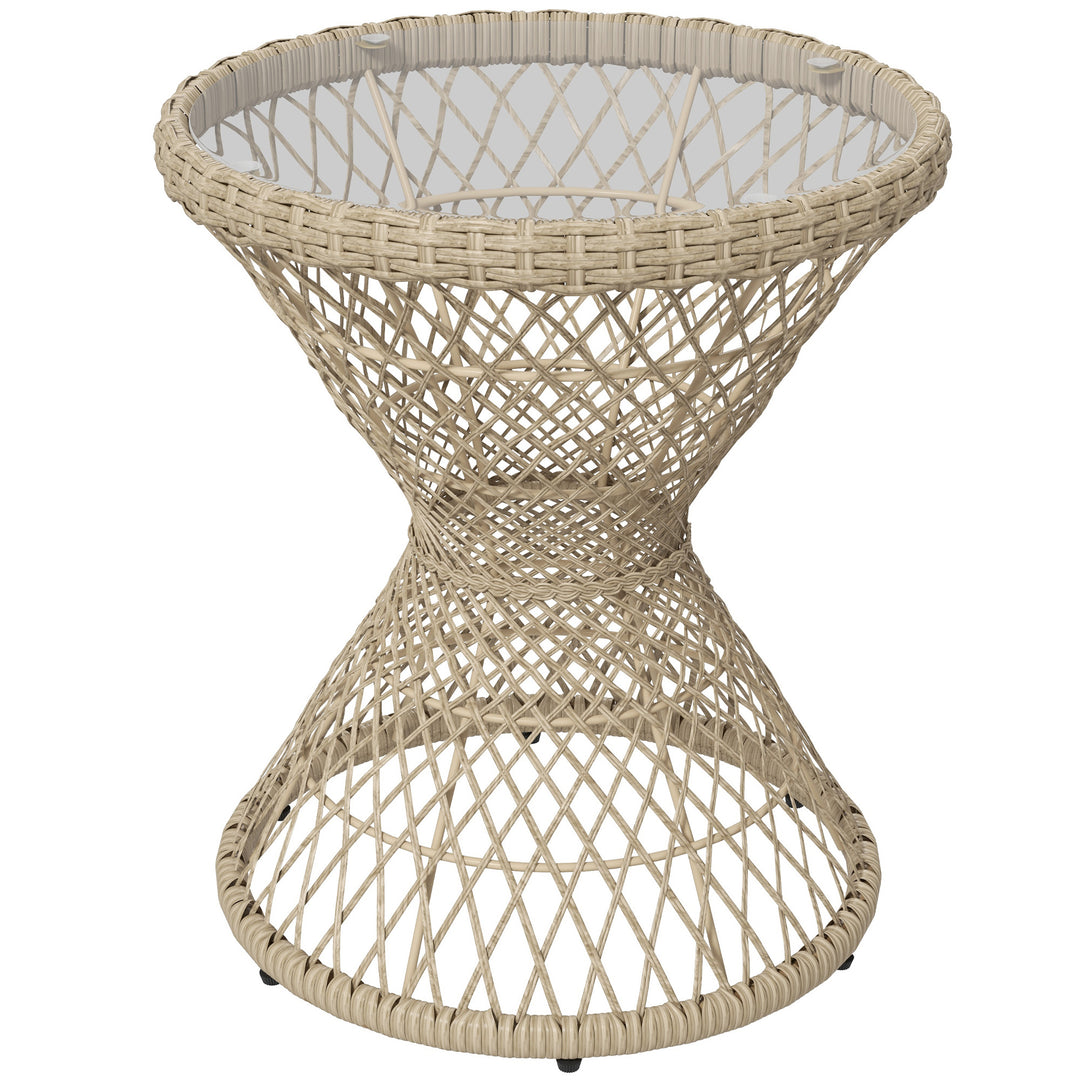 Sofabord/sidebord, boho design, glasplade, PE-rattan, 45 cm x 45 cm x 52 cm, natur