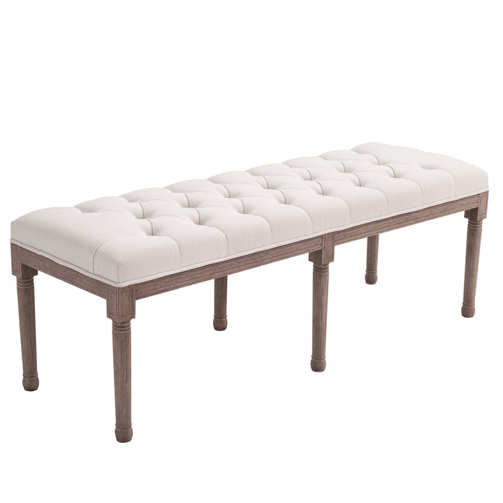 Polstret lounge-skammel vintage retro med knapper hør + træ beige 142 x 47 x 51 cm