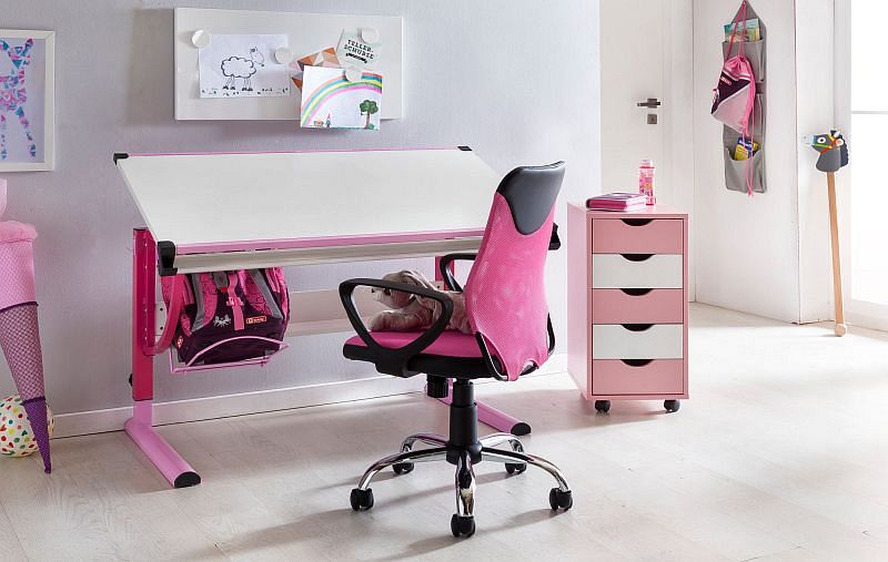 Børneskrivebord Sort Pink til børn fra 6 år med ryglæn Børnedrejestol Børnestol ergonomisk | Højdejusterbar stol