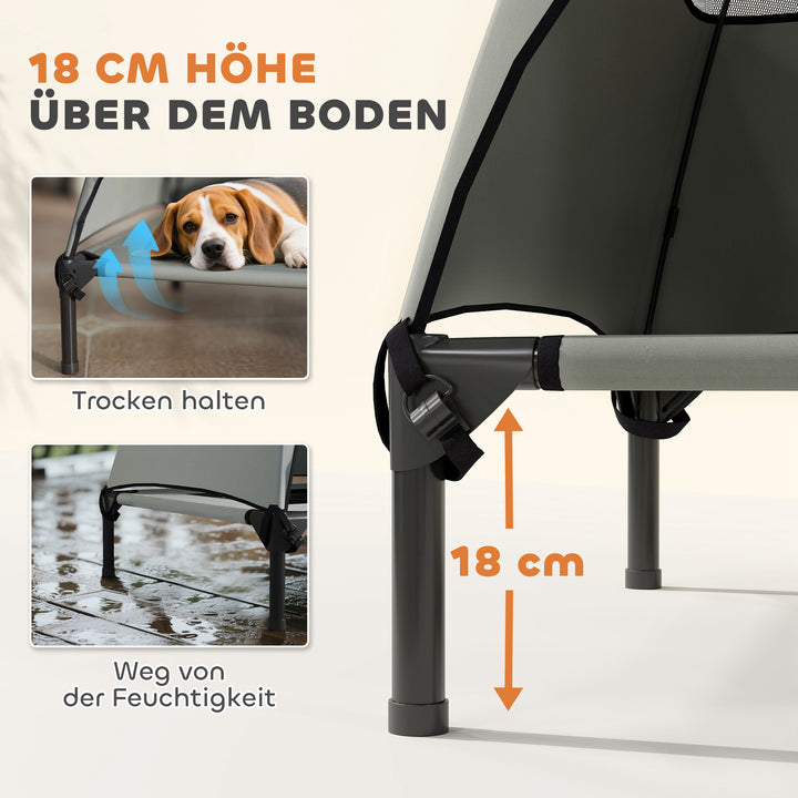 Udendørs hundeseng med tag, hævet hundeseng til store hunde, 91 x 76 x 90 cm, lysegrå