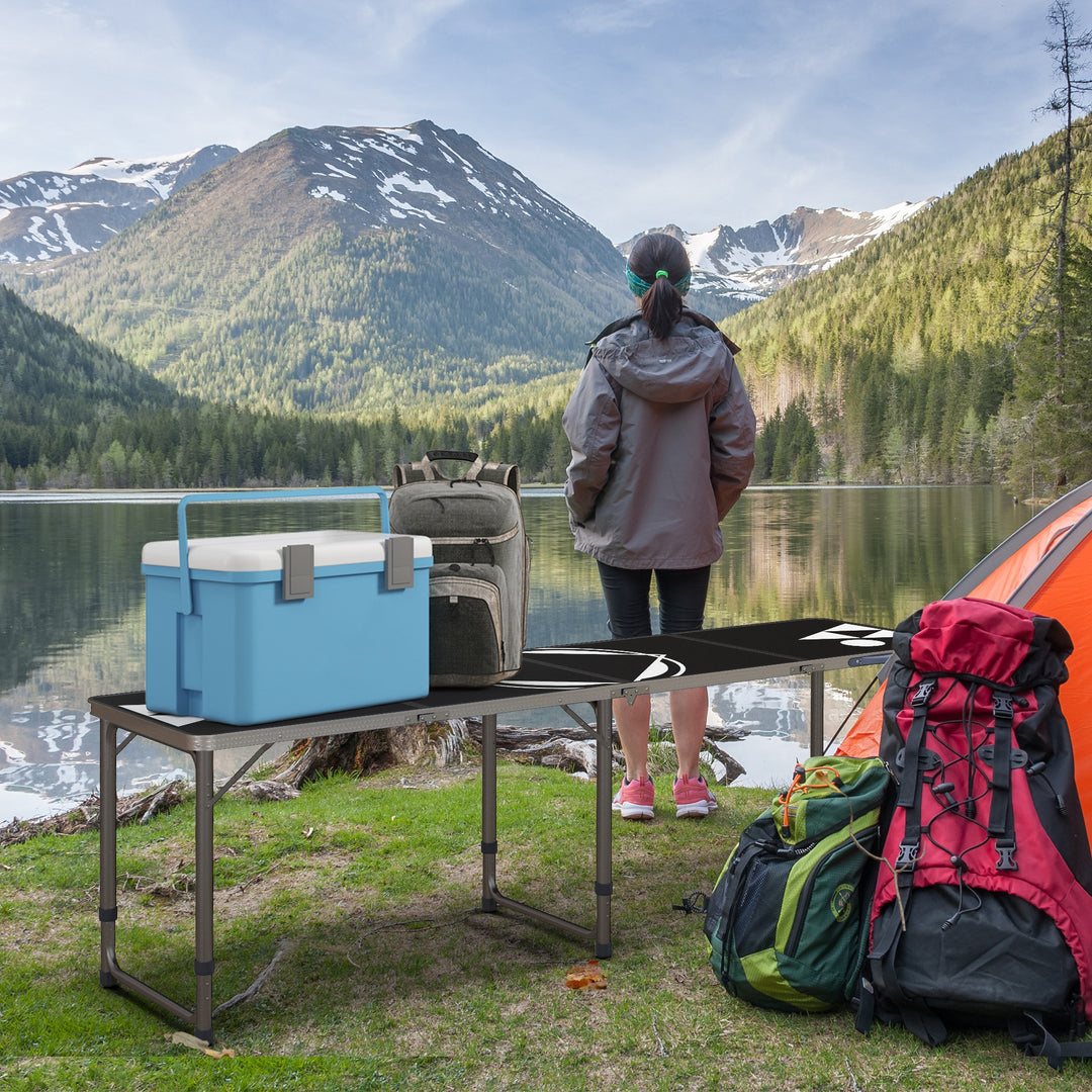 Sammenklappeligt campingbord, let, højdejusterbart, aluminiumsstel, 240 x 60 x 54/62/70 cm, sort