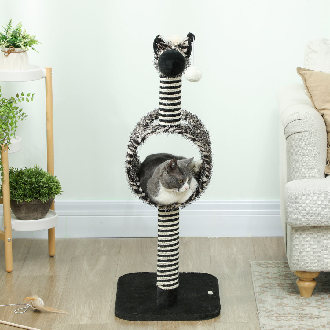 Zebra-design kradsetræ med 1 kattetunnel og 3 kradsetræer, 48,5 cm x 35 cm x 93 cm, sort + hvid