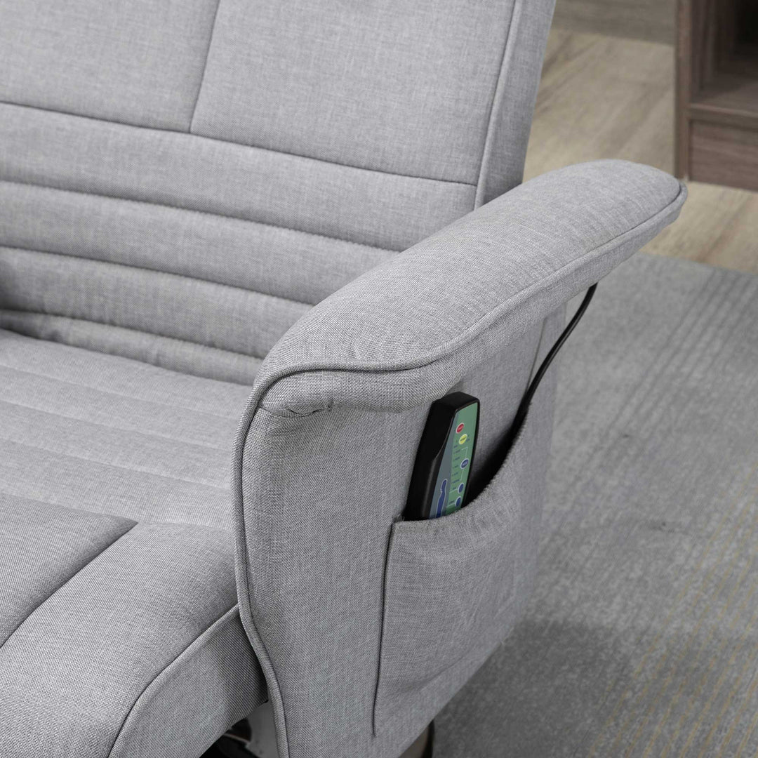 Massagestol med skammel, lænestol, 78 x 95 x 88 cm, lysegrå