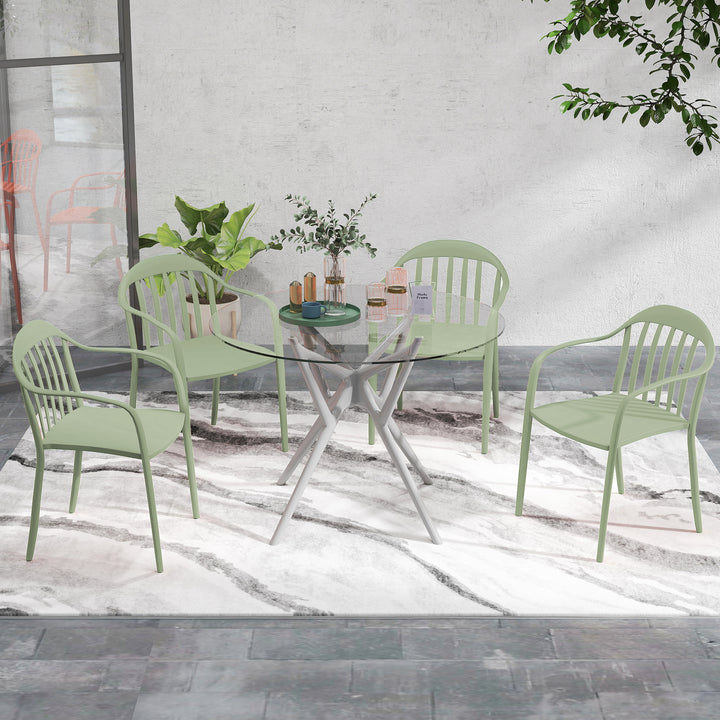 Havestolsæt med 4 vejrbestandige havestole af plastik, stabelstol med armlæn, ryglæn, belastningskapacitet op til 120 kg