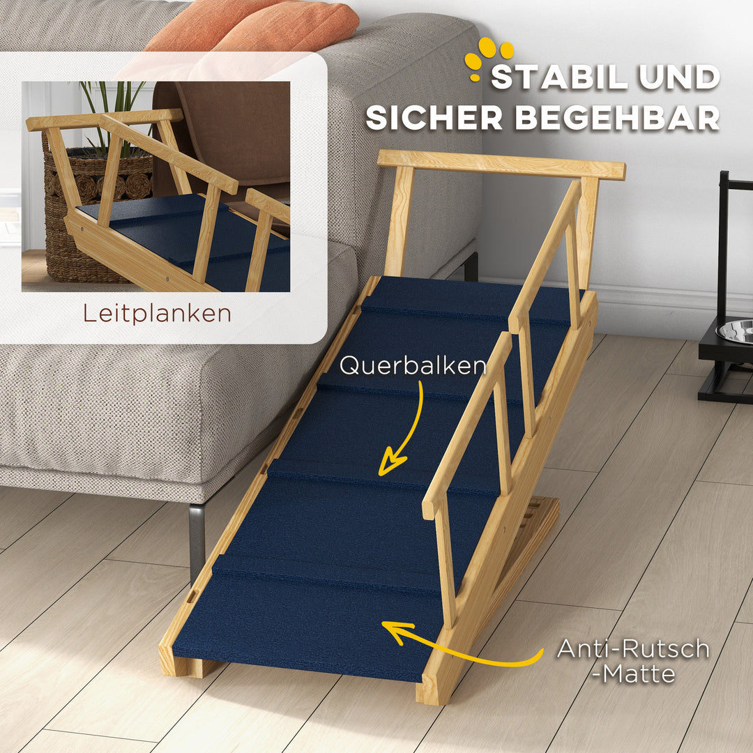 Hunderampe, højdejusterbar, foldbar, med gelænder, til hunde op til 40 kg, træramme, 85 x 40 x 61 cm, sort