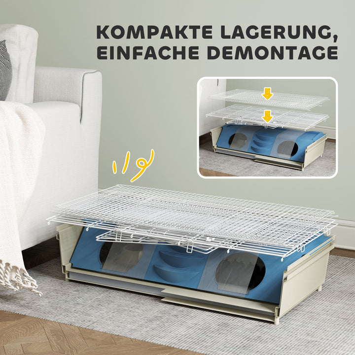 Bur til små dyr, balkon, rampe, fodertrug, vandflaske, 2-etagers design, hvid