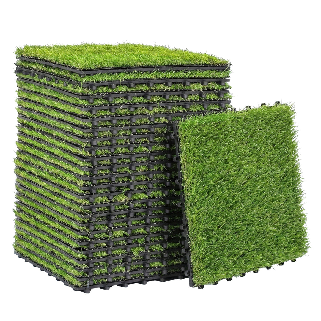 Sæt med 22 kunstgræsfliser, 30x30 cm, med drænsystem, 2m² kunstgræstæppe, plastikgræsmåtte