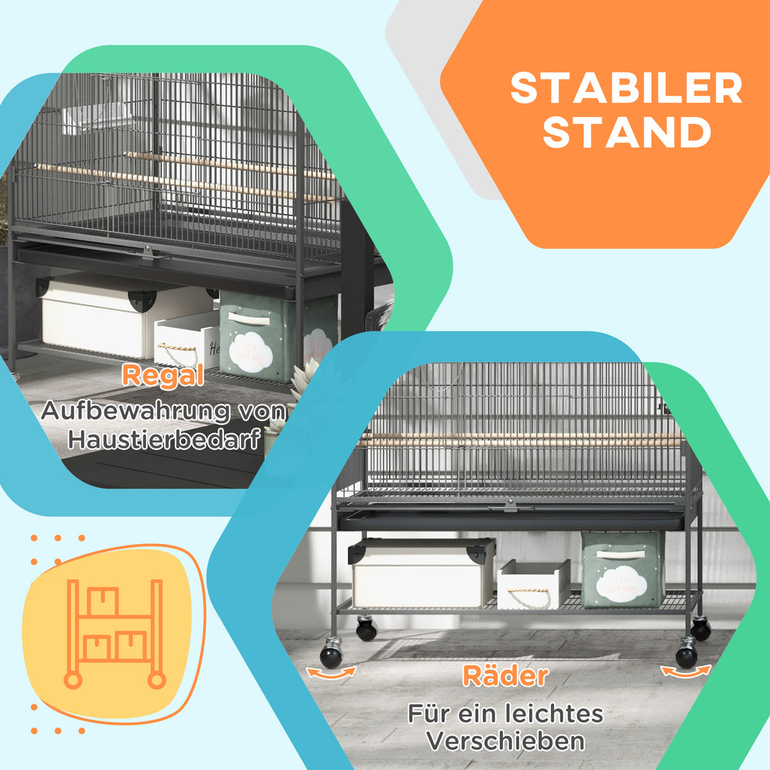 Fuglebur inklusive siddepinde, fuglelegetøj, aftagelig gulvbakke, 1 hylde, grå