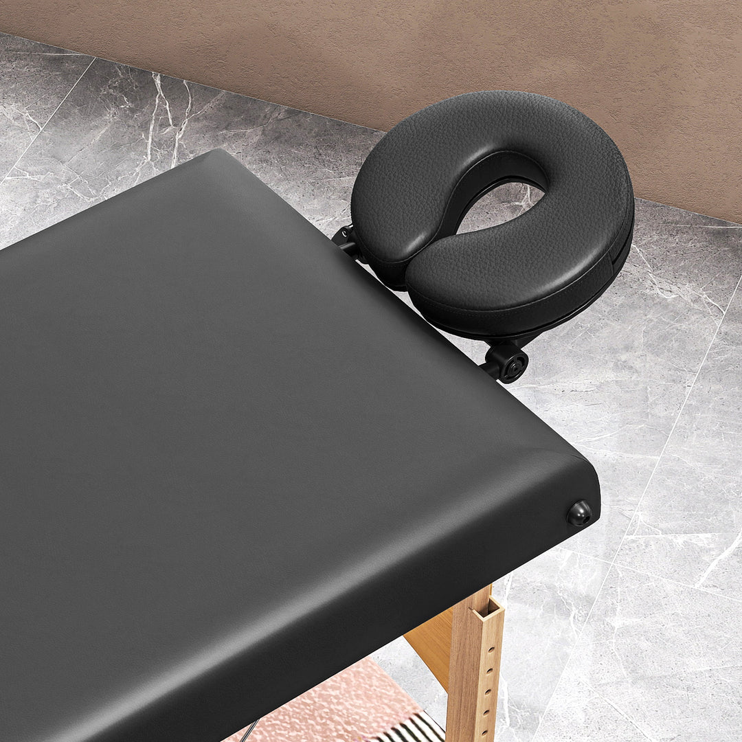 Højdejusterbar massagebriks, træstel, foldbar massageseng, skumpolstring, sort