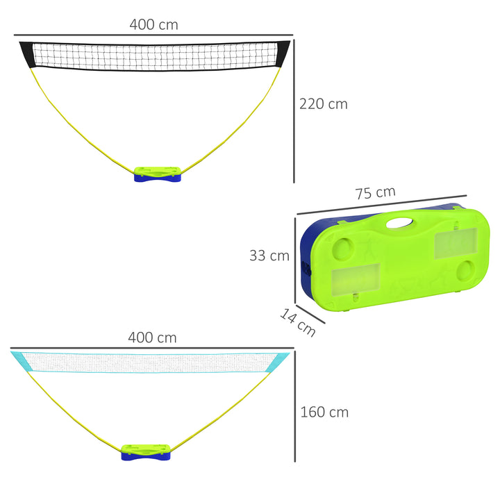 2 i 1 badmintonnet 4m med stativ, justerbart volleyballnet