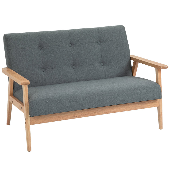 2-Personers sofa, sofa med armlæn, ryghynde, stuesofa med linnedlook, polstret sofa til stue, soveværelse 115 x 66,5 x 73 cm, mørkegrå