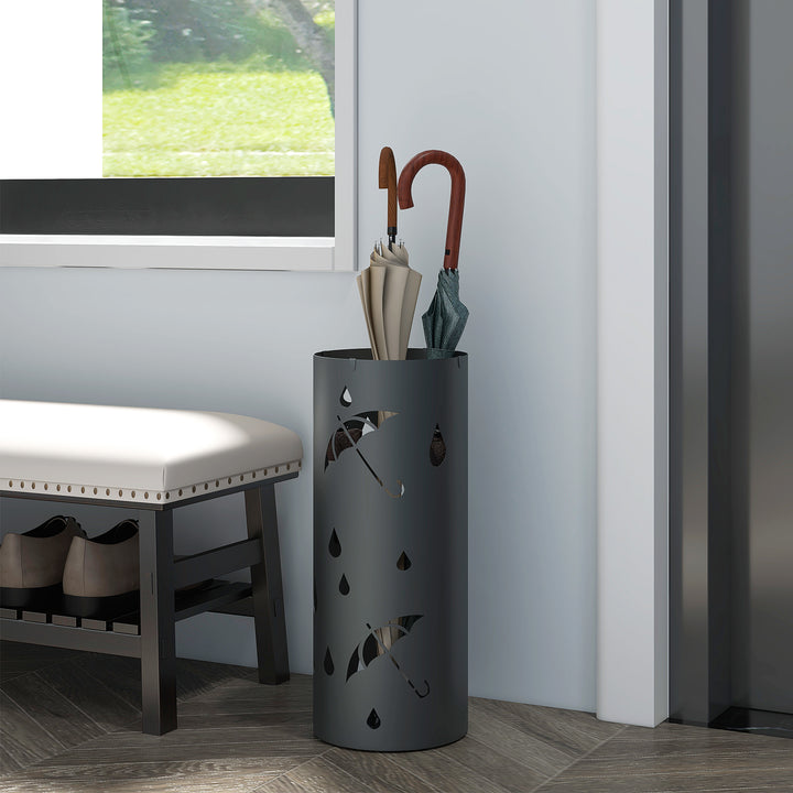 Paraplystativ, stål, søjleformet, aftageligt bundrum, ø17 x 41h cm, grå