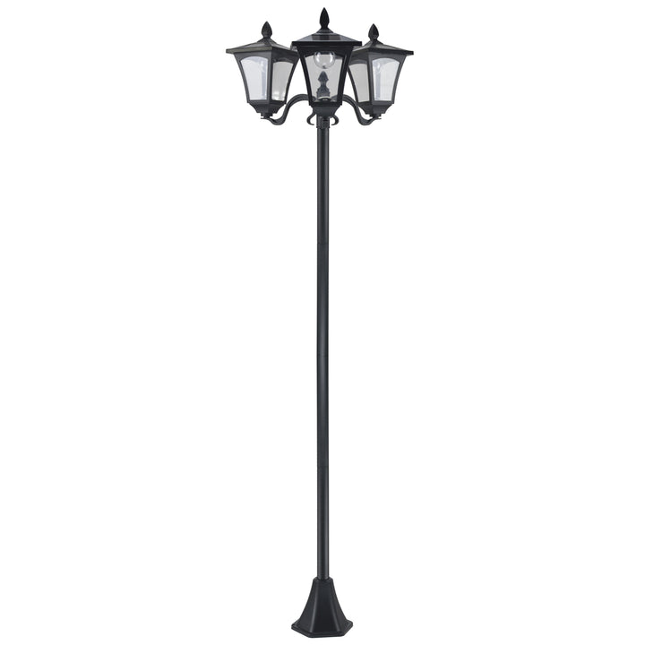 Solcellehavelanterne med 3 lys, lanternestang i rustfrit stål, solcellelanterne med LED 120 lumen, 51,5x47x182,5 cm, stilampe IP44 til havebalkon, sort