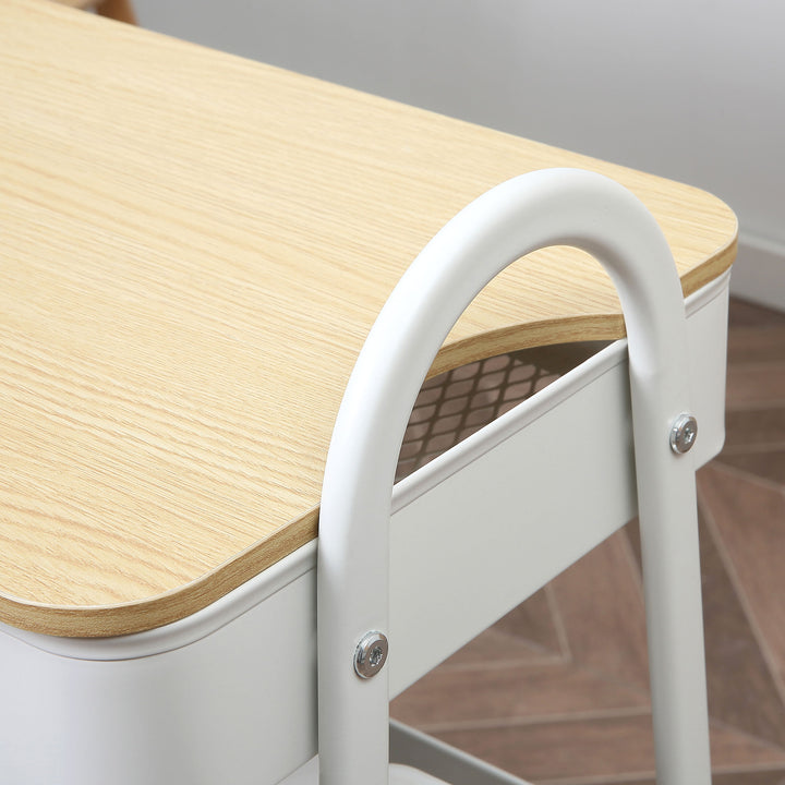 Serveringsvogn med 3 niveauer køkkenvogn med hjul køkkenhylde med kurv og låg rullevogn universalvogn til køkken kontor badeværelse, hvid