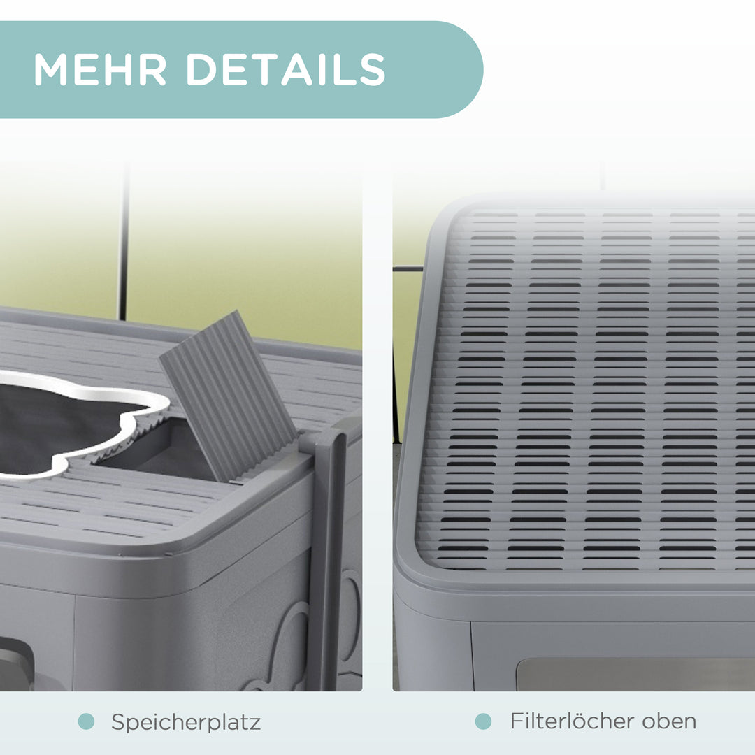 Kattebakke med låg, 2 udløb, 48,5 x 38 x 36,5 cm, grå + hvid