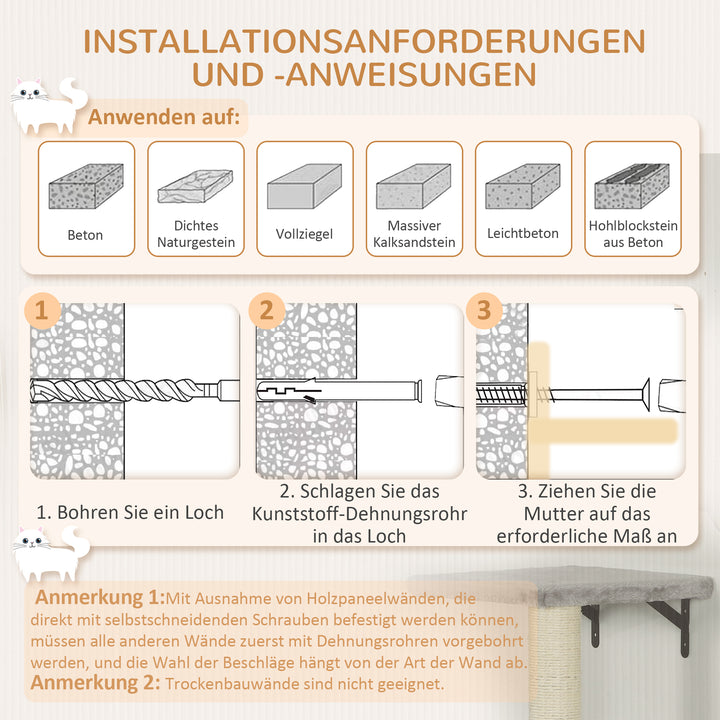 Klatrevæg katte 7-delt klatrevægsæt til katte med kattehus, platform, platform grå