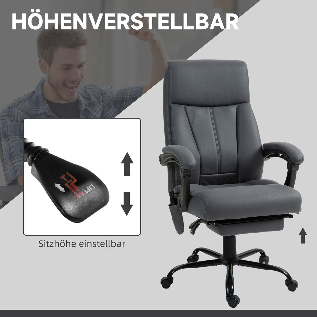 Kontorstol med massagefunktion og varmefunktion, fodstøtte, op til 120 kg, mørkegrå
