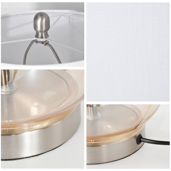 Sæt med 2 bordlamper, e27-fatning, 40 w, glas, hør, metal, rav, 30 x 56 cm